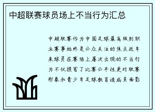 中超联赛球员场上不当行为汇总