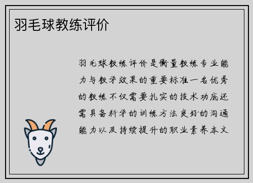 羽毛球教练评价